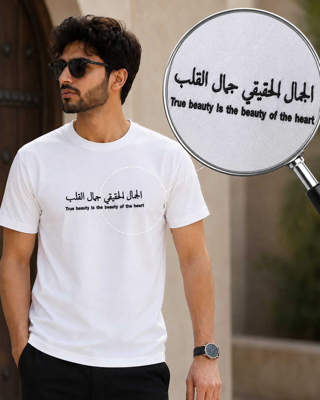 White Cotton Regular Fit Embroidered T-Shirt For Man