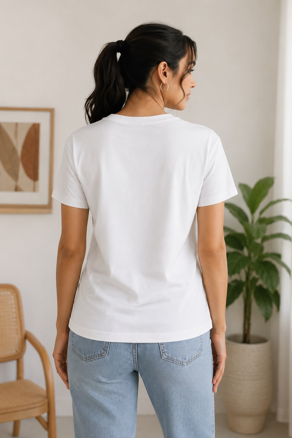 White Cotton Regular Fit Colorful Feather Embroidered T-Shirt for Women