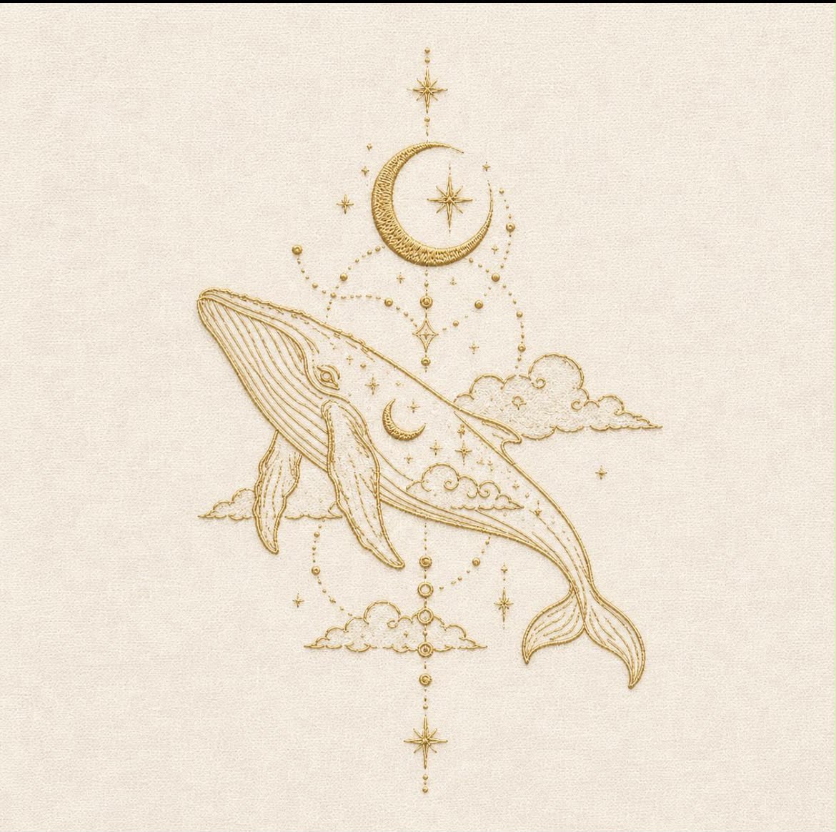 White Cotton Regular Fit Dolphin Moon Embroidered T-Shirt for Men