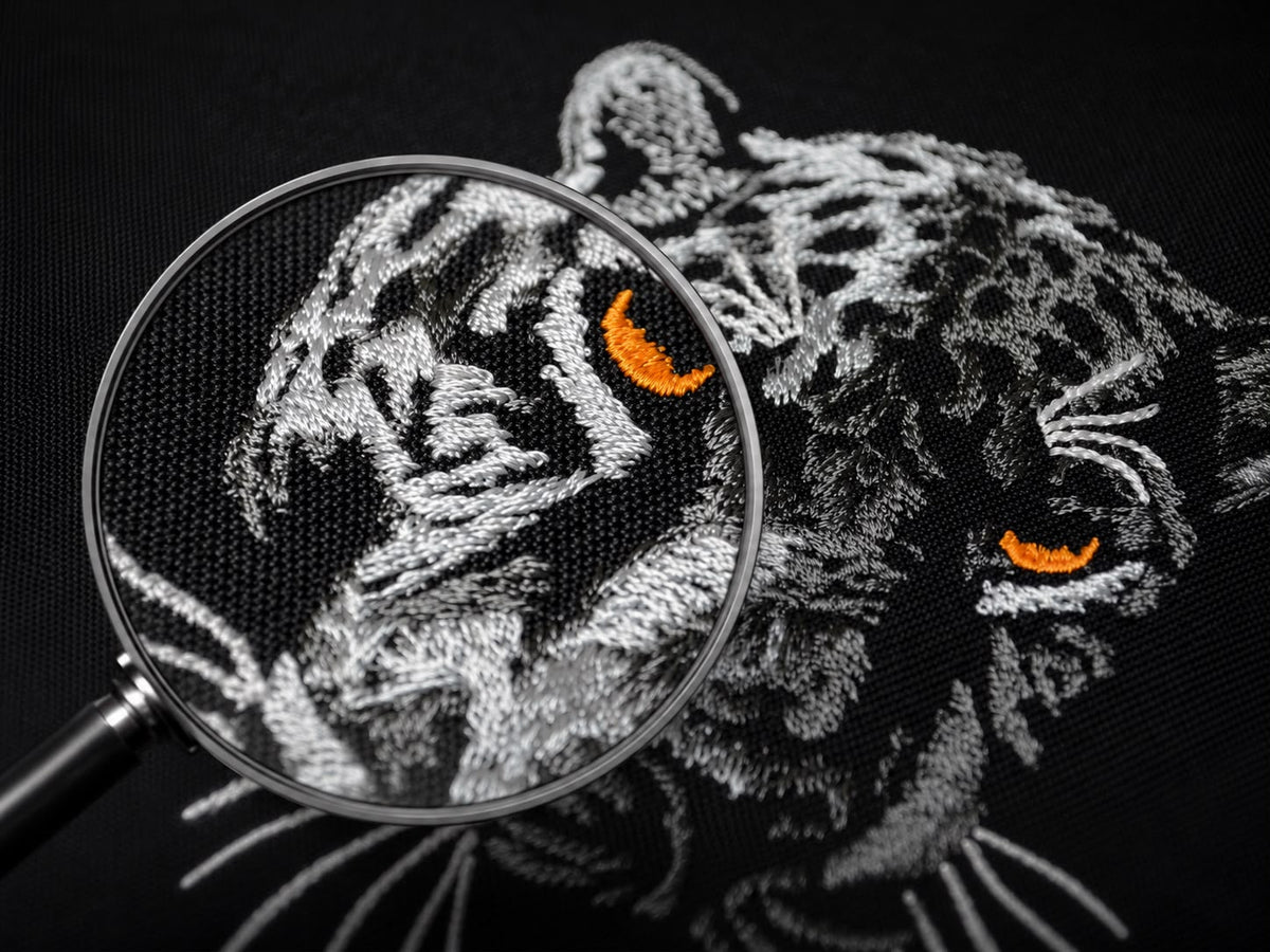 Black Cotton Penther Face Embroidered T-Shirt for Men