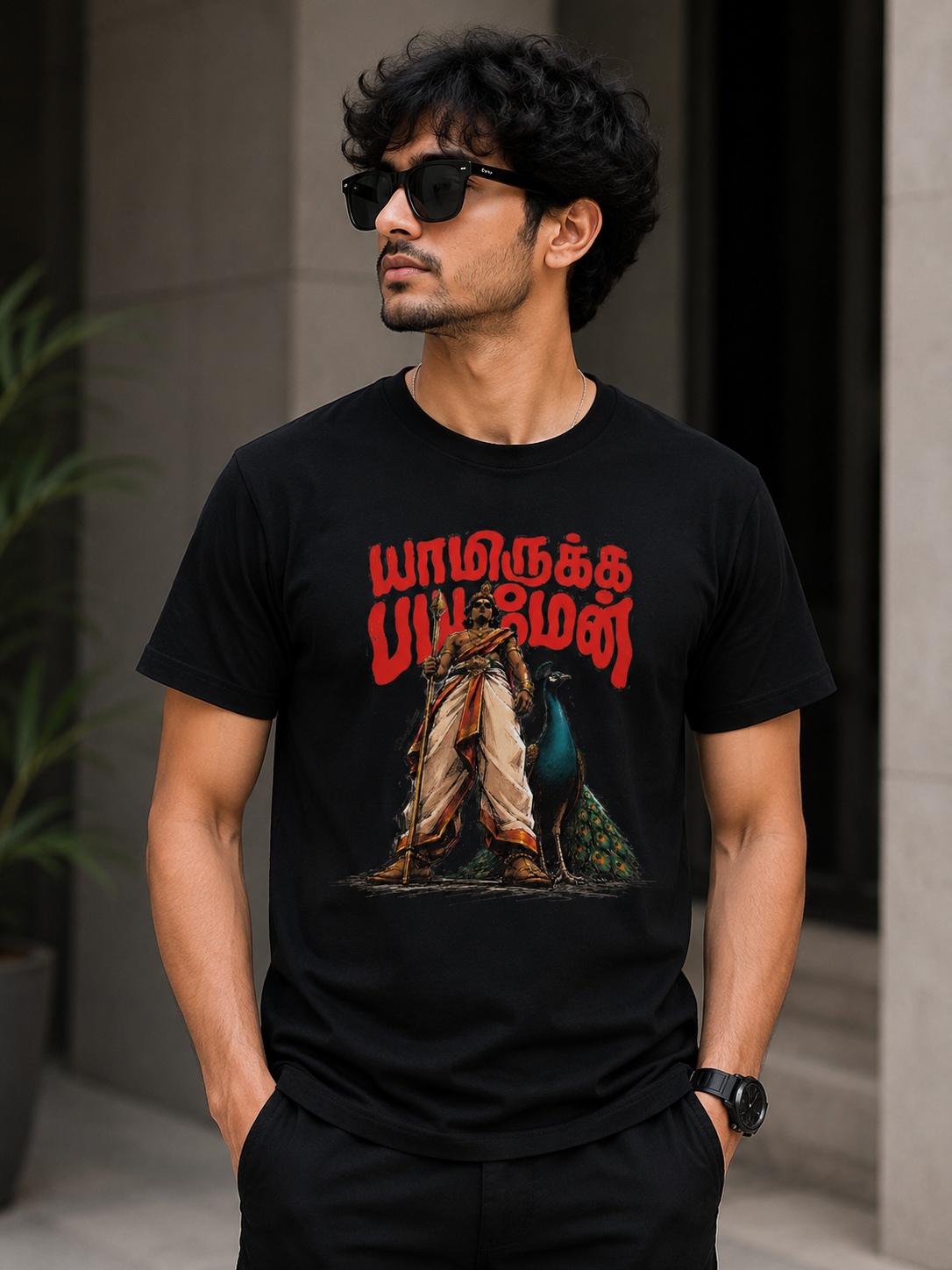 White Cotton Regular Fit Murgan Digital Print T-Shirt for Men