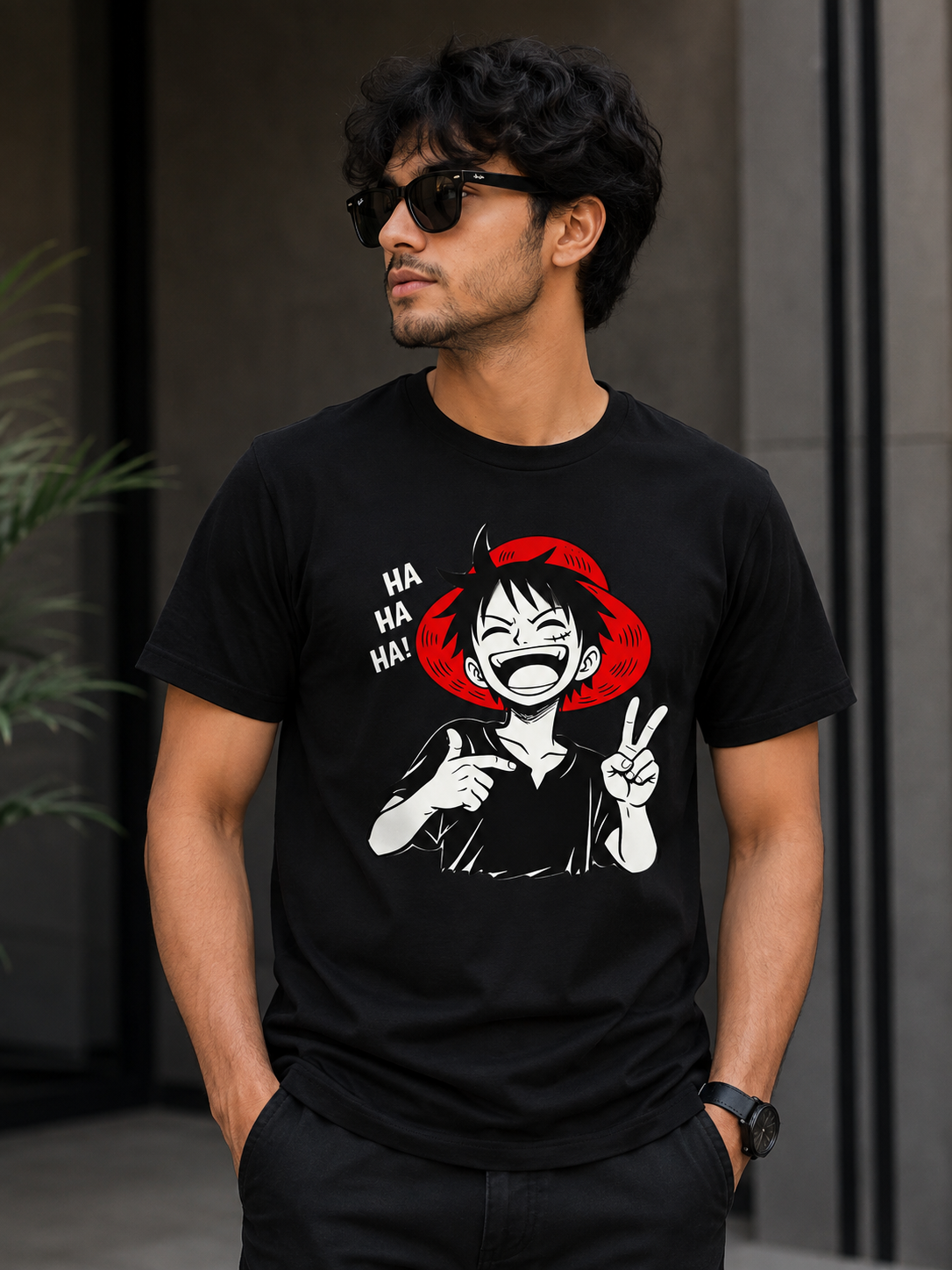 Black Cotton Regular Fit Japn Digital Print T-Shirt for Men