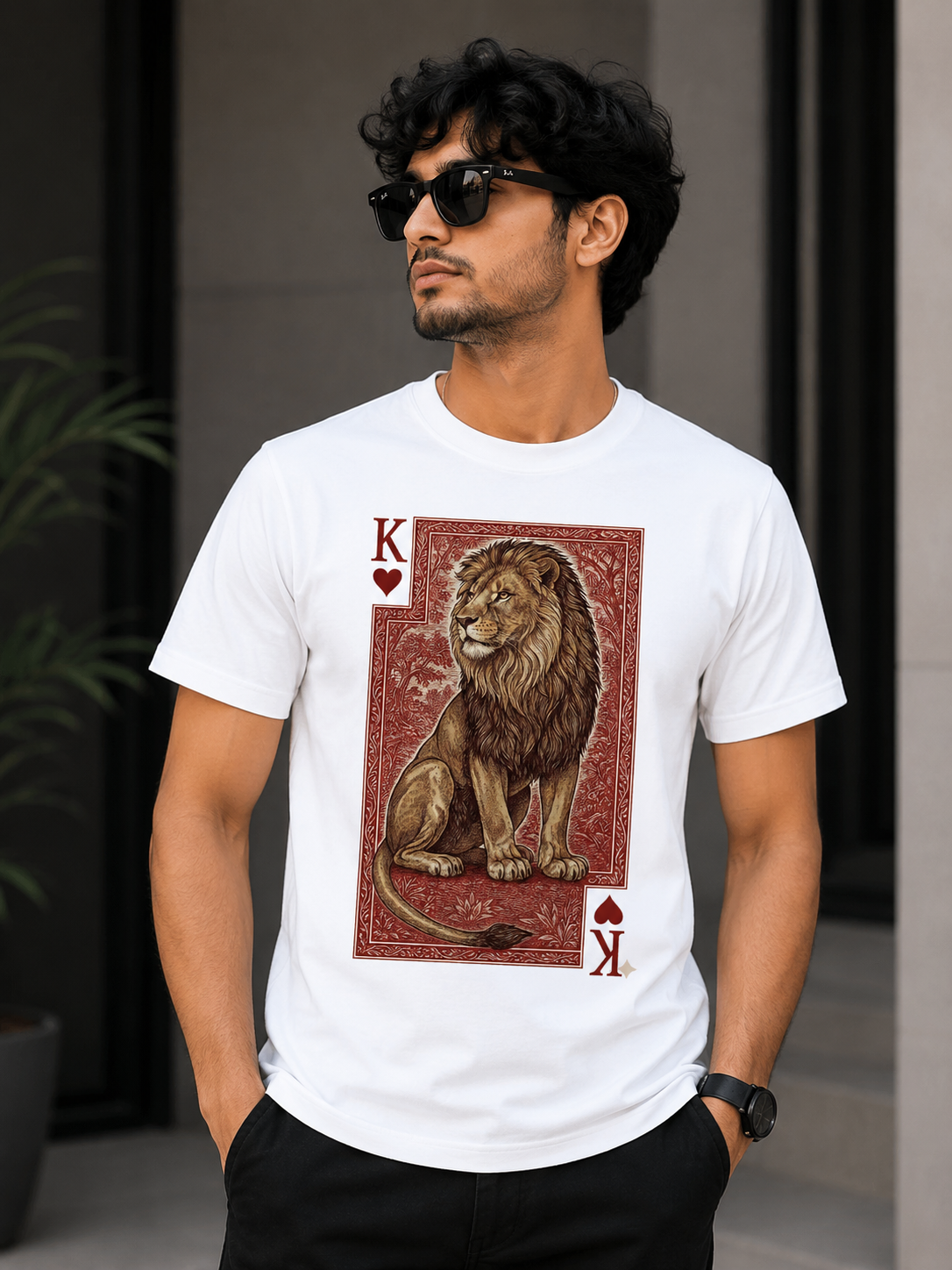 Black Cotton Regular Fit Royal Lion Digital Print T-Shirt for Men