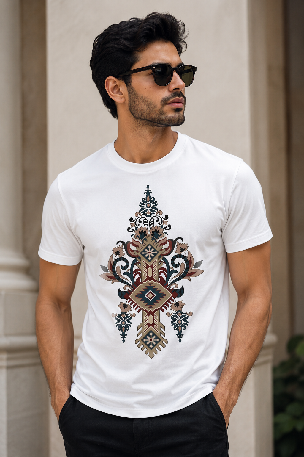 Black Cotton Regular Fit Mandla Art Digital Print T-Shirt for Men
