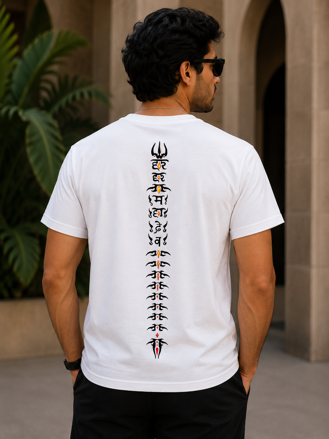 White Cotton Regular Fit Mahadev Digital Print T-Shirt for Men